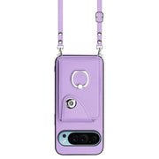 For Google Pixel 9 Pro XL Organ Card Bag Ring Holder Phone Case with Long Lanyard(Purple)