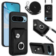 For Google Pixel 9 Pro XL Organ Card Bag Ring Holder Phone Case with Long Lanyard(Black) - Google Cases by PMC TechLife | Online Shopping South Africa | PMC TechLife | Buy Now Pay Later Mobicred