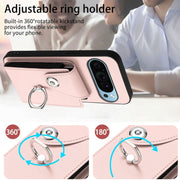 For Google Pixel 9 Pro XL Organ Card Bag Ring Holder Phone Case with Long Lanyard(Pink)