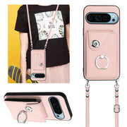 For Google Pixel 9 Pro XL Organ Card Bag Ring Holder Phone Case with Long Lanyard(Pink)