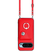 For Google Pixel 9 Pro XL Organ Card Bag Ring Holder Phone Case with Long Lanyard(Red)