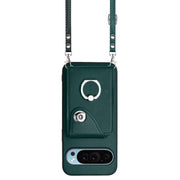For Google Pixel 9 Pro XL Organ Card Bag Ring Holder Phone Case with Long Lanyard(Green)