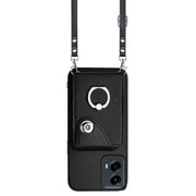 For Motorola Moto G 5G 2024 Organ Card Bag Ring Holder Phone Case with Long Lanyard(Black)