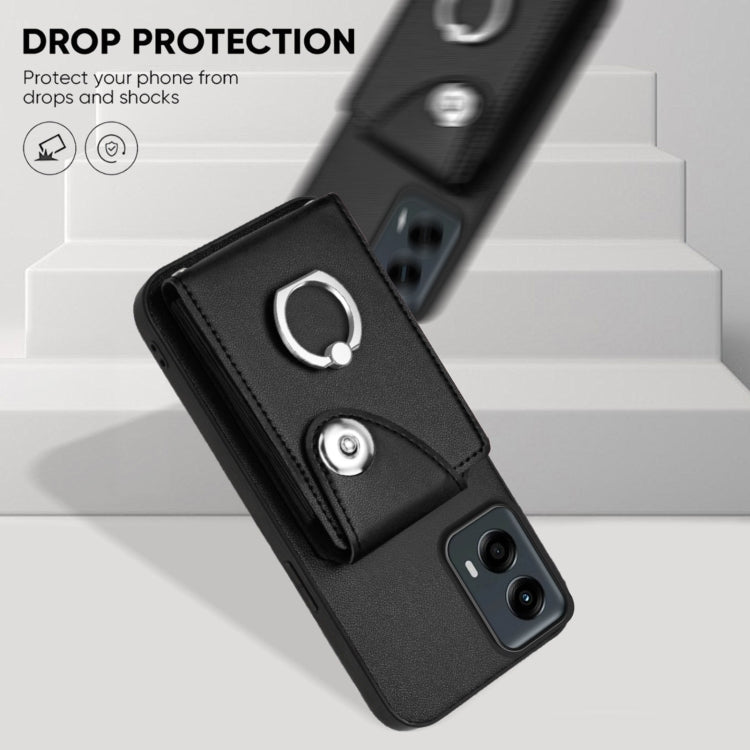 For Motorola Moto G 5G 2024 Organ Card Bag Ring Holder Phone Case with Long Lanyard(Black)