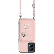 For Motorola Moto G 5G 2024 Organ Card Bag Ring Holder Phone Case with Long Lanyard(Pink)