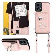 For Motorola Moto G 5G 2024 Organ Card Bag Ring Holder Phone Case with Long Lanyard(Pink)