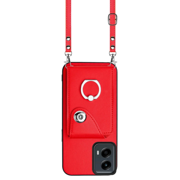 For Motorola Moto G 5G 2024 Organ Card Bag Ring Holder Phone Case with Long Lanyard(Red)