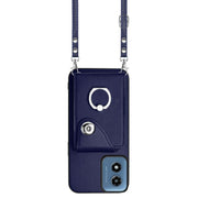 For Motorola Moto G Play 2024 5G Organ Card Bag Ring Holder Phone Case with Long Lanyard(Blue)