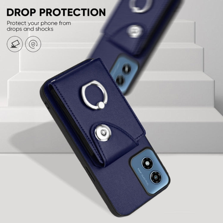 For Motorola Moto G Play 2024 5G Organ Card Bag Ring Holder Phone Case with Long Lanyard(Blue)