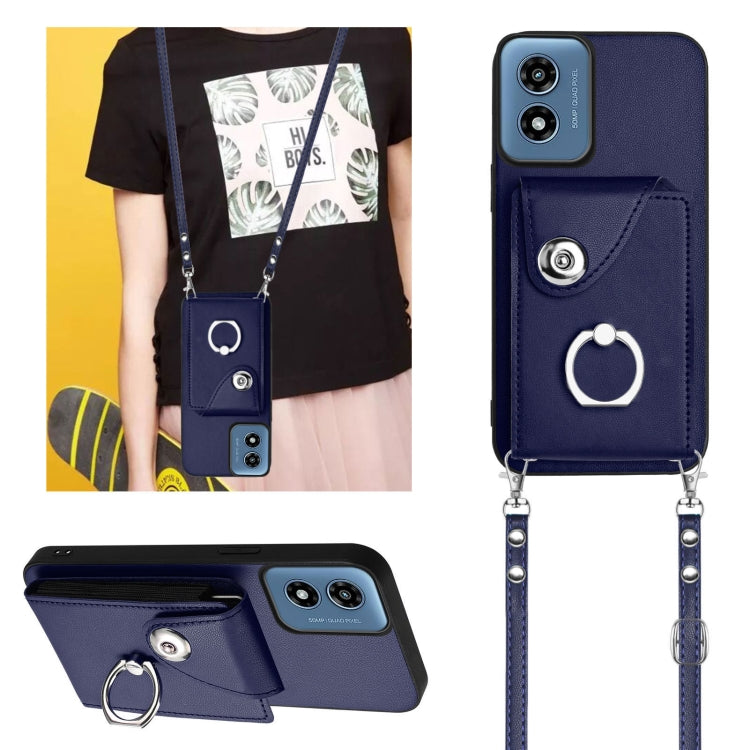 For Motorola Moto G Play 2024 5G Organ Card Bag Ring Holder Phone Case with Long Lanyard(Blue)