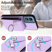 For Motorola Moto G Play 2024 5G Organ Card Bag Ring Holder Phone Case with Long Lanyard(Purple)