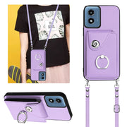 For Motorola Moto G Play 2024 5G Organ Card Bag Ring Holder Phone Case with Long Lanyard(Purple)