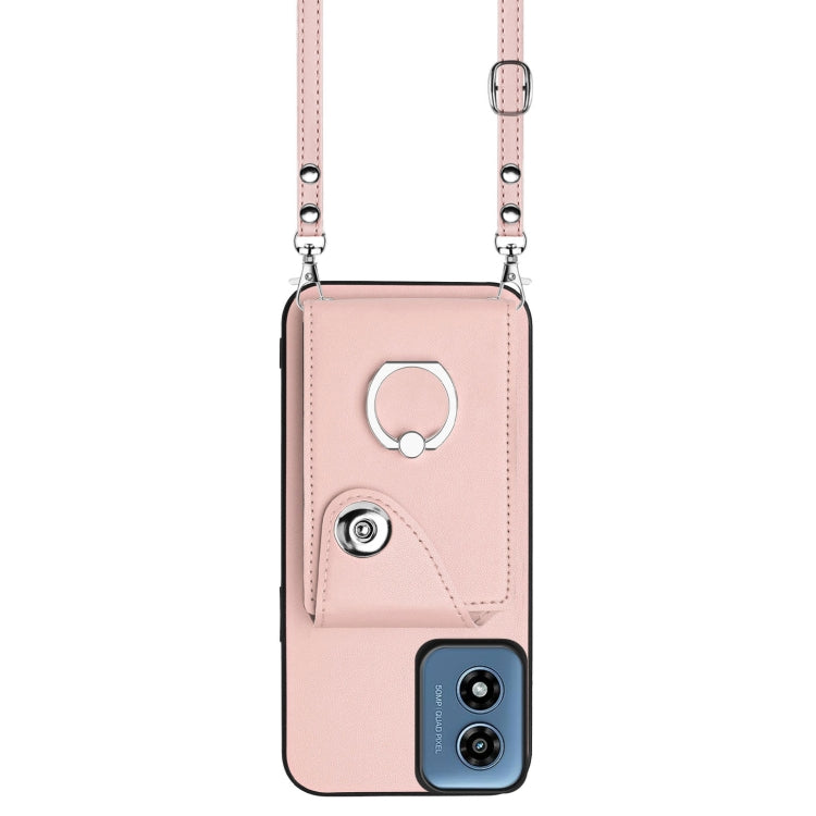 For Motorola Moto G Play 2024 5G Organ Card Bag Ring Holder Phone Case with Long Lanyard(Pink)