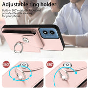 For Motorola Moto G Play 2024 5G Organ Card Bag Ring Holder Phone Case with Long Lanyard(Pink)