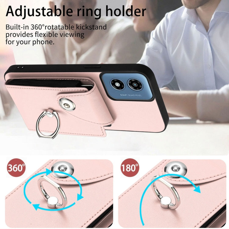 For Motorola Moto G Play 2024 5G Organ Card Bag Ring Holder Phone Case with Long Lanyard(Pink)