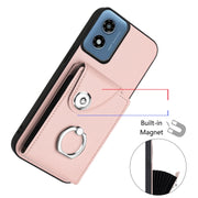 For Motorola Moto G Play 2024 5G Organ Card Bag Ring Holder Phone Case with Long Lanyard(Pink)