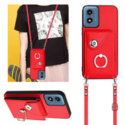 For Motorola Moto G Play 2024 5G Organ Card Bag Ring Holder Phone Case with Long Lanyard(Red)