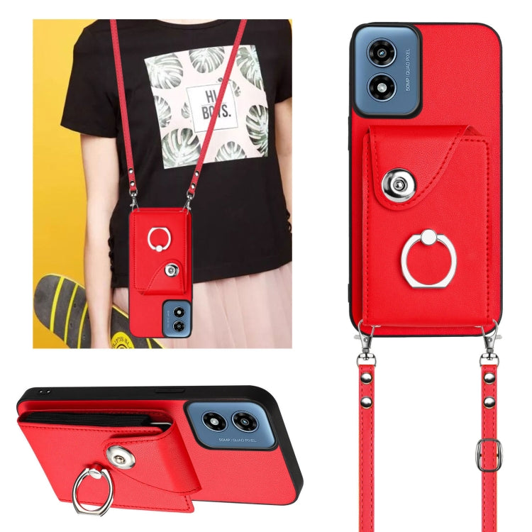 For Motorola Moto G Play 2024 5G Organ Card Bag Ring Holder Phone Case with Long Lanyard(Red)