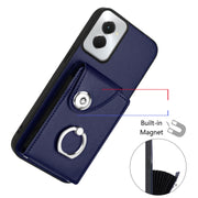 For Motorola Moto G Power 2024 5G Organ Card Bag Ring Holder Phone Case with Long Lanyard(Blue)