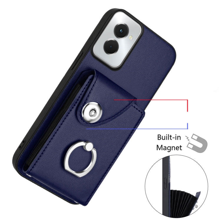 For Motorola Moto G Power 2024 5G Organ Card Bag Ring Holder Phone Case with Long Lanyard(Blue)
