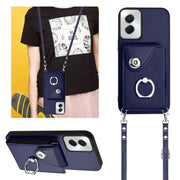 For Motorola Moto G Power 2024 5G Organ Card Bag Ring Holder Phone Case with Long Lanyard(Blue)