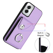 For Motorola Moto G Power 2024 5G Organ Card Bag Ring Holder Phone Case with Long Lanyard(Purple)