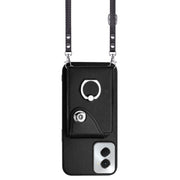 For Motorola Moto G Power 2024 5G Organ Card Bag Ring Holder Phone Case with Long Lanyard(Black)