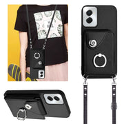 For Motorola Moto G Power 2024 5G Organ Card Bag Ring Holder Phone Case with Long Lanyard(Black)
