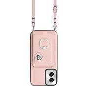 For Motorola Moto G Power 2024 5G Organ Card Bag Ring Holder Phone Case with Long Lanyard(Pink)