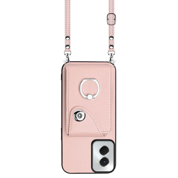 For Motorola Moto G Power 2024 5G Organ Card Bag Ring Holder Phone Case with Long Lanyard(Pink)