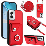 For Motorola Moto G Power 2024 5G Organ Card Bag Ring Holder Phone Case with Long Lanyard(Red)