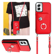 For Motorola Moto G Power 2024 5G Organ Card Bag Ring Holder Phone Case with Long Lanyard(Red)