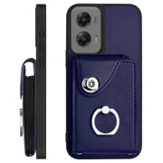 For Motorola Moto G Stylus 5G 2024 Organ Card Bag Ring Holder Phone Case with Long Lanyard(Blue)