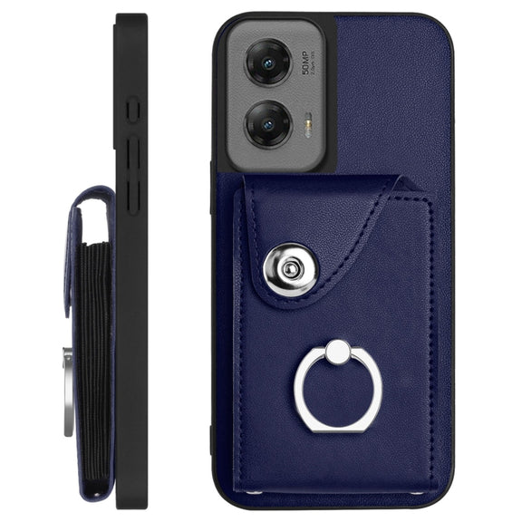 For Motorola Moto G Stylus 5G 2024 Organ Card Bag Ring Holder Phone Case with Long Lanyard(Blue)