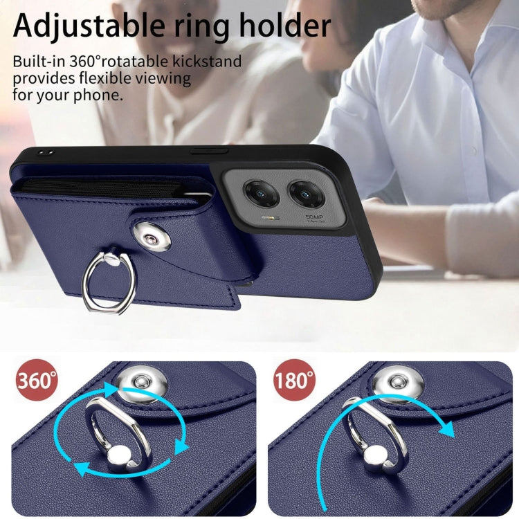 For Motorola Moto G Stylus 5G 2024 Organ Card Bag Ring Holder Phone Case with Long Lanyard(Blue)