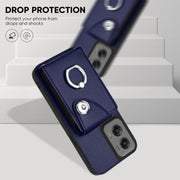 For Motorola Moto G Stylus 5G 2024 Organ Card Bag Ring Holder Phone Case with Long Lanyard(Blue)