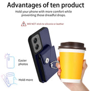 For Motorola Moto G Stylus 5G 2024 Organ Card Bag Ring Holder Phone Case with Long Lanyard(Blue)