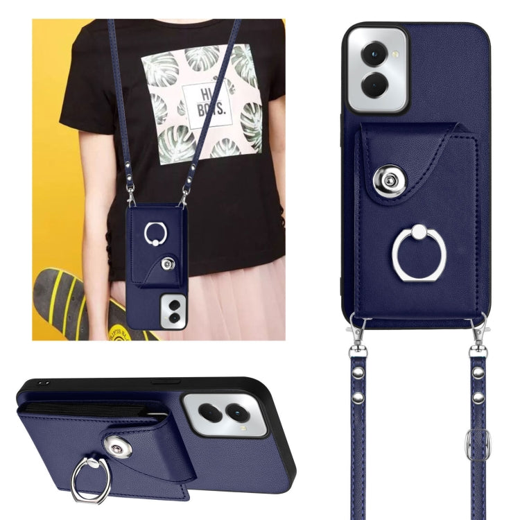 For Motorola Moto G Stylus 5G 2024 Organ Card Bag Ring Holder Phone Case with Long Lanyard(Blue)