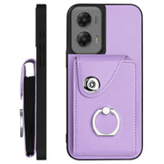 For Motorola Moto G Stylus 5G 2024 Organ Card Bag Ring Holder Phone Case with Long Lanyard(Purple)