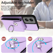For Motorola Moto G Stylus 5G 2024 Organ Card Bag Ring Holder Phone Case with Long Lanyard(Purple)