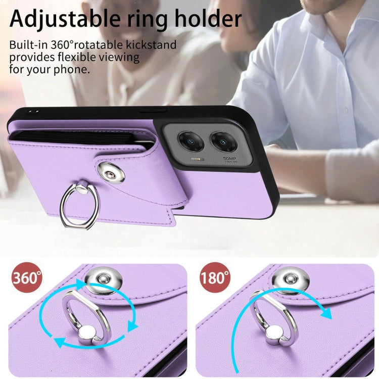 For Motorola Moto G Stylus 5G 2024 Organ Card Bag Ring Holder Phone Case with Long Lanyard(Purple)