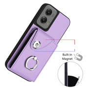 For Motorola Moto G Stylus 5G 2024 Organ Card Bag Ring Holder Phone Case with Long Lanyard(Purple)