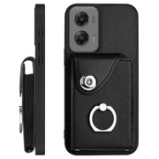 For Motorola Moto G Stylus 5G 2024 Organ Card Bag Ring Holder Phone Case with Long Lanyard(Black)