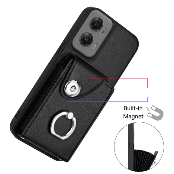 For Motorola Moto G Stylus 5G 2024 Organ Card Bag Ring Holder Phone Case with Long Lanyard(Black)
