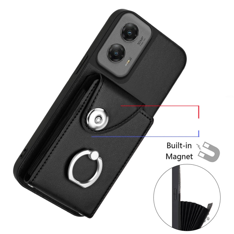 For Motorola Moto G Stylus 5G 2024 Organ Card Bag Ring Holder Phone Case with Long Lanyard(Black)