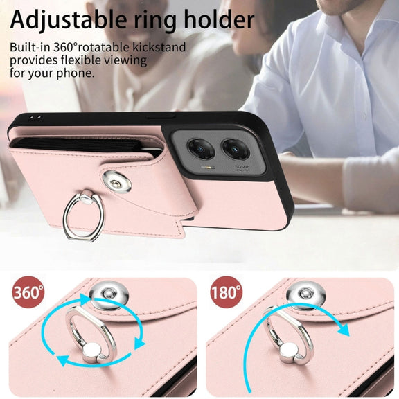 For Motorola Moto G Stylus 5G 2024 Organ Card Bag Ring Holder Phone Case with Long Lanyard(Pink)
