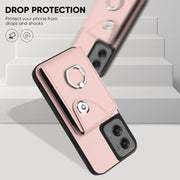 For Motorola Moto G Stylus 5G 2024 Organ Card Bag Ring Holder Phone Case with Long Lanyard(Pink)
