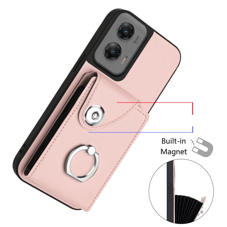 For Motorola Moto G Stylus 5G 2024 Organ Card Bag Ring Holder Phone Case with Long Lanyard(Pink)
