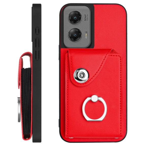 For Motorola Moto G Stylus 5G 2024 Organ Card Bag Ring Holder Phone Case with Long Lanyard(Red)