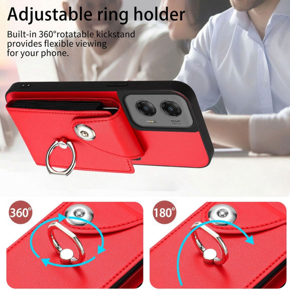 For Motorola Moto G Stylus 5G 2024 Organ Card Bag Ring Holder Phone Case with Long Lanyard(Red)